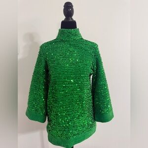 Zara Emerald Sequin Turtleneck Top